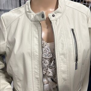 Elegant Women's Faux Leather Jacket in Cream